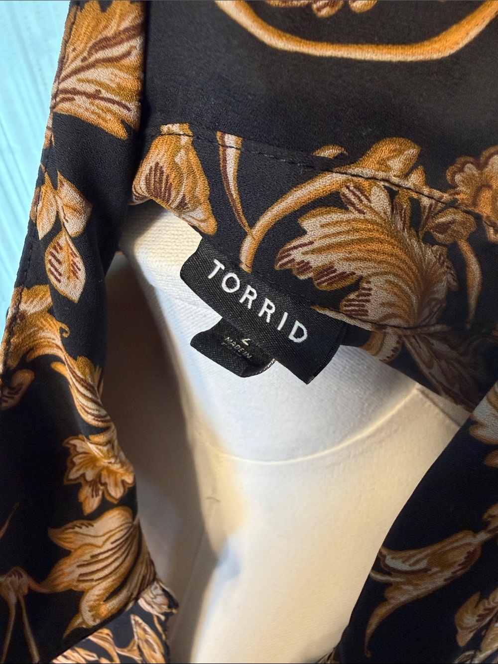 torrid Black Blouse with Mustard Floral Scroll Print - Picture 2 of 7